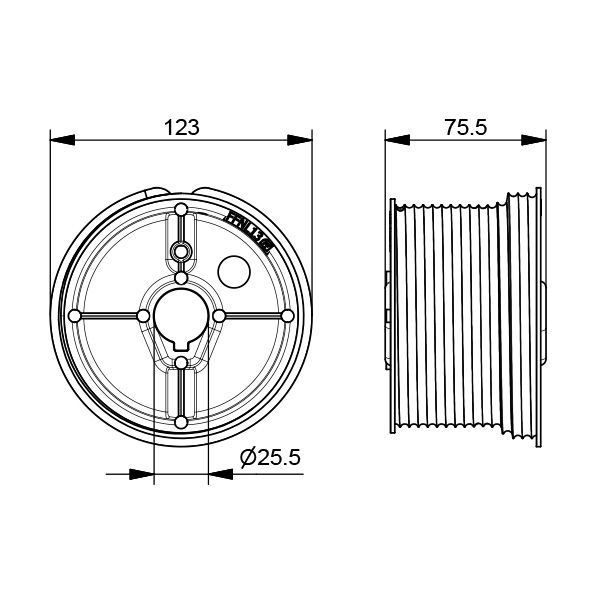 Seiltrommel Normalsystem, Aluminium, 1", Länge: 75,5mm